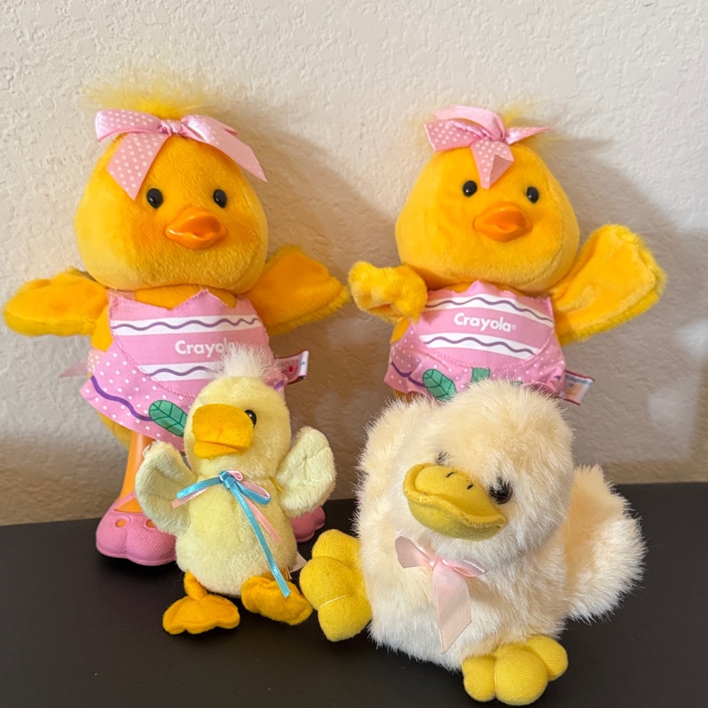 Crayola Yellow Plush Duck Family with Pink Outfit Accents set of 4